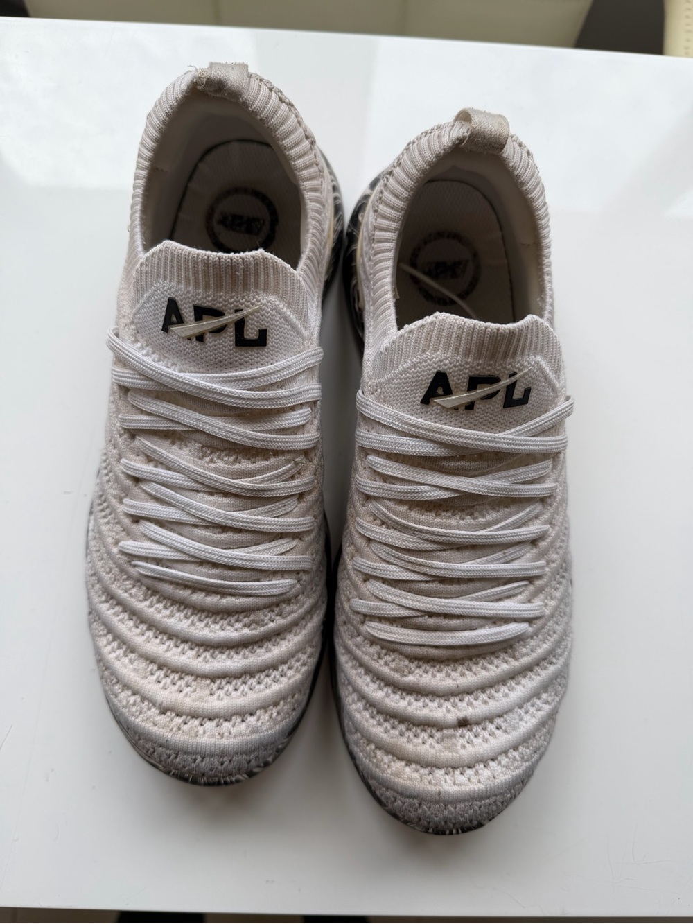 APL Knit Slip-On Sneakers in Cream with Black Logo